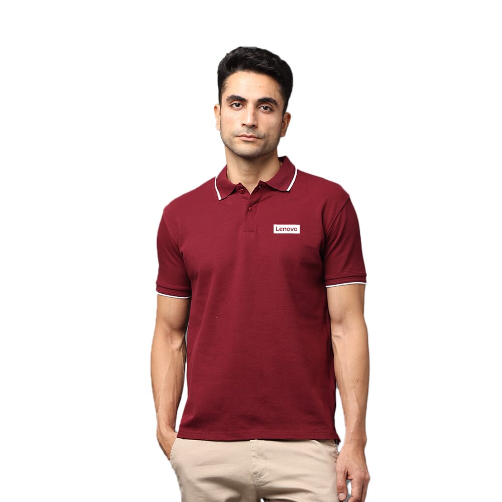 Greys & Blues Pima Collar T-Shirt Wine With White Tipping